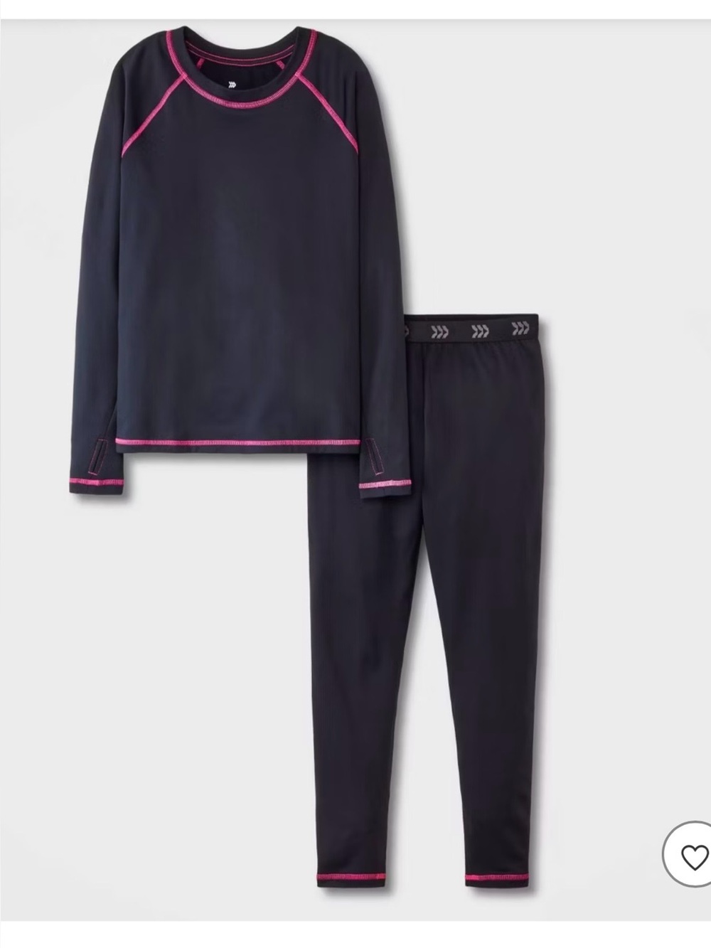 all in motion Black Youth Thermal Set with Pink Contrast Stitching
